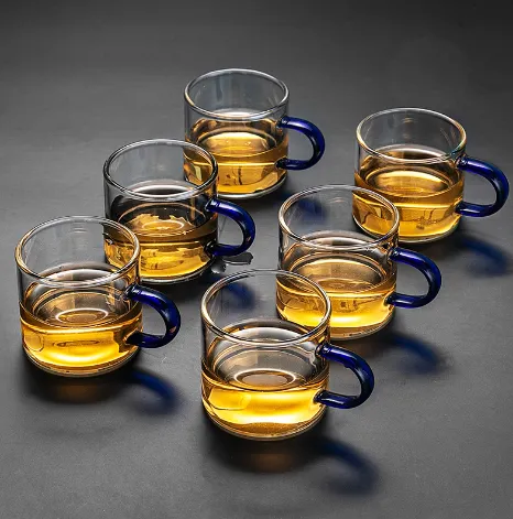 茶飲料グラス小さなティーカップ 6個入りホームカンフーティーセット 手作り 透明水カップマスターカップシングルカップ女性ティーカップハンドル付き